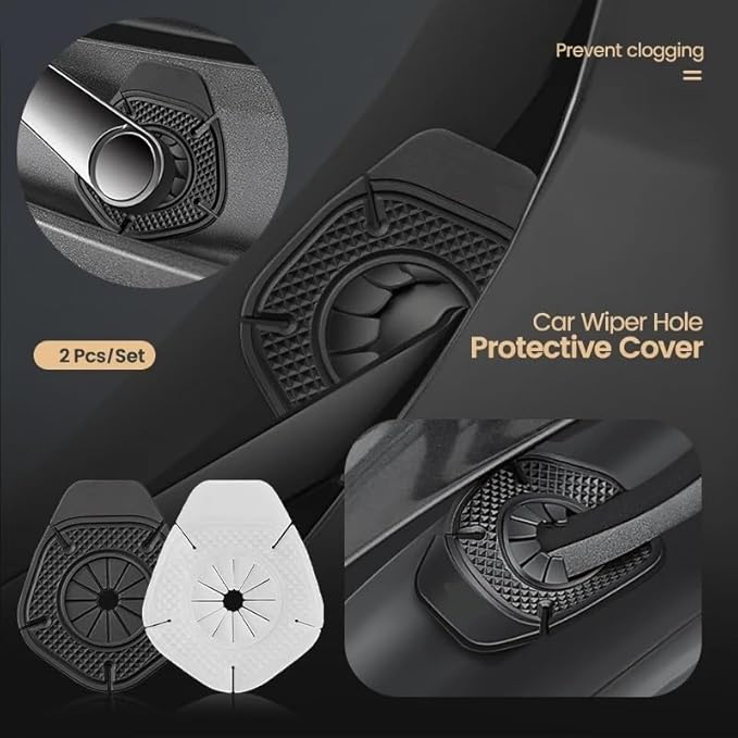SARTE Car Wiper Hole Protector Pad Car Silicon Wiper Windshield Car Wiper Cover Dust Front Cover Car Wiper Protector Windscreen Car Protection Accessories Universal For Most Vehicles (Black 2Pcs)