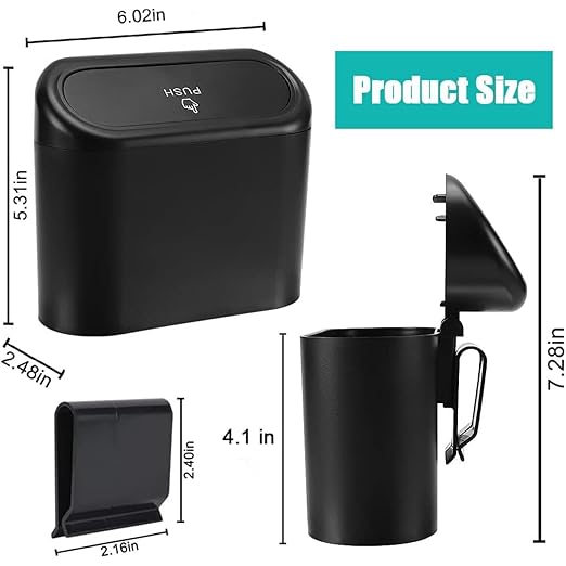 TASMAX car mini car dustbin accessories for Car Trash Bin Can Holder Dustbin Hanging: Black Automotive Garbage Can Bin Trash Container for Auto Cars, Dust Bin, Home, Office,(Black Pac for 1)