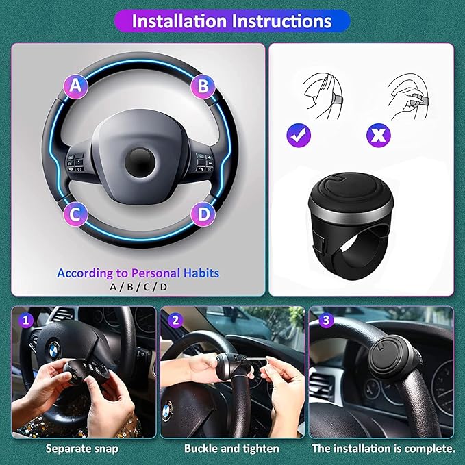 KeepCart Car Accessories Steering Wheel Spinner Metal Car Power Handle Spinner Steering Wheel Knob for All Vehicles Universal Driving Helper Booster