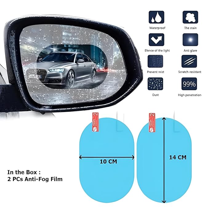 Oblivion Anti Fog Film for Car Mirror 2 Pc – Waterproof HD Clear Anti-Glare, Anti-Scratch Rearview Mirror & Side Window Film – PET Protective Sticker for Safe Driving – Blind Spot Car Accessory 2025