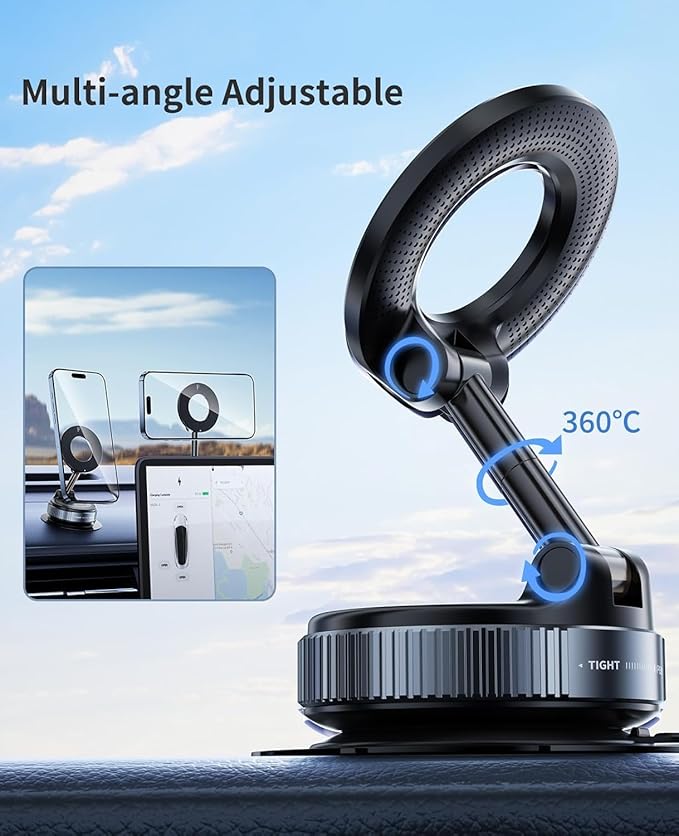 DUKAAN 360° Vaccum Magnetic Phones Holder, Magnetic Car Phone Mount, Hands-Free Suction Cup Phones Holder for Car/Gym/Mirror/Shower, Car Mount Compatible with All Mobile (Extended)