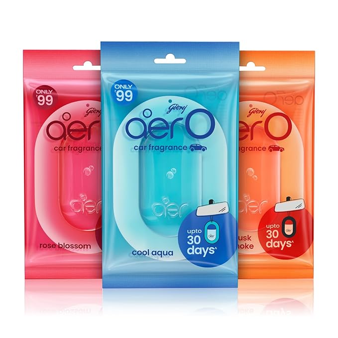 Godrej aer O – Hanging Car Air Freshener – Assorted Pack of 3 (22.5g) | Gel Lasts up to 30 days | Car Accessories