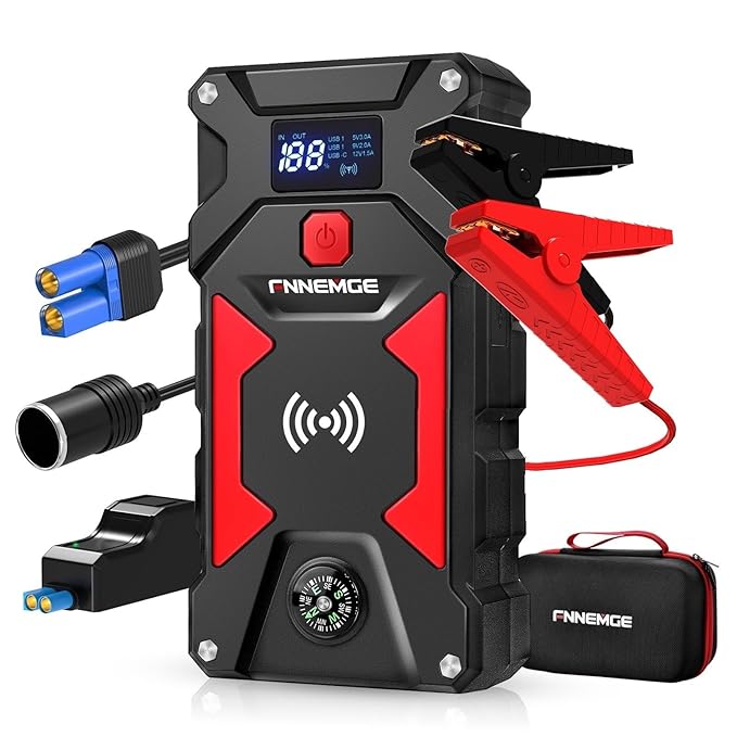 FNNEMGE Car Jump Starter 6000A Peak, 26800mAh Capacity, Up to All Gas and 10.0L Diesel Engine, USB Quick Charge 3.0, LED Light, EC-5 Output (6000A/26800mAh)