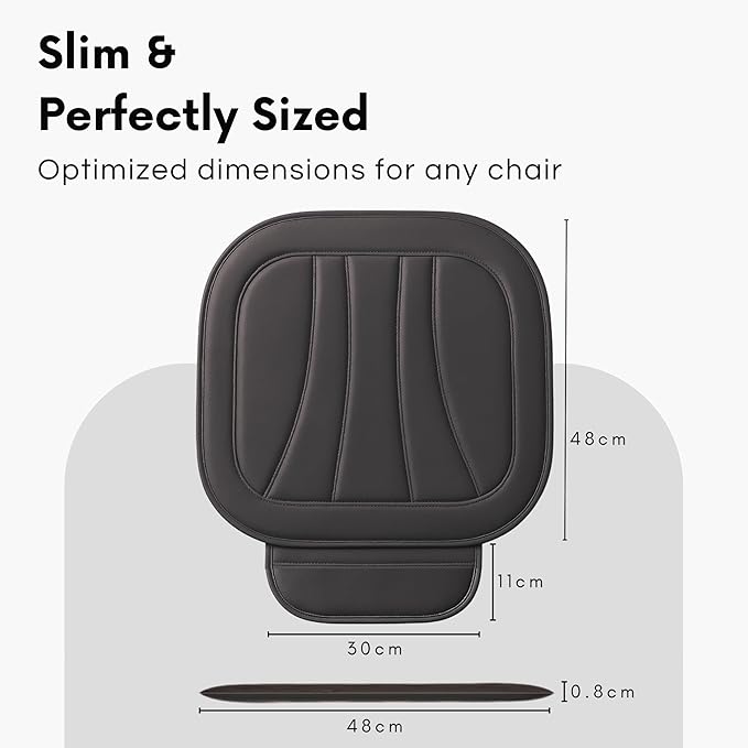 Padded Leather Car Seat Cover Protector Mat With Front Storage Organiser Pocket, Breathable And Anti Slip Seat Cover For Car With Thigh Support, Smart And Slim Cushion Accessories For Driver (Black)