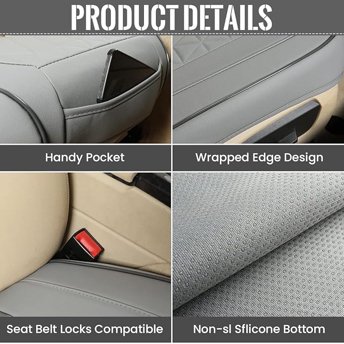 STHIRA® Luxury Faux Leather Seat Cover for Car Comfortable & Durable Car Seat Cover with Anti-Slip Wrap-Around Seat Cushion for Driving Seat Cushion Universal Fit for Most Vehicles, 52x49cm
