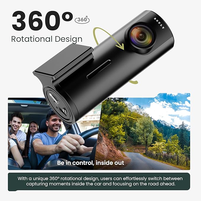 Boult Cruisecam X1 Dash Camera for Car | 1080p HD Recording | 170° Ultra-Wide Angle | 360° Rotation | App Control | Heat Resistant Supercapacitor Dashcam | Night Vision | G-Sensor | Easy DIY DashCam