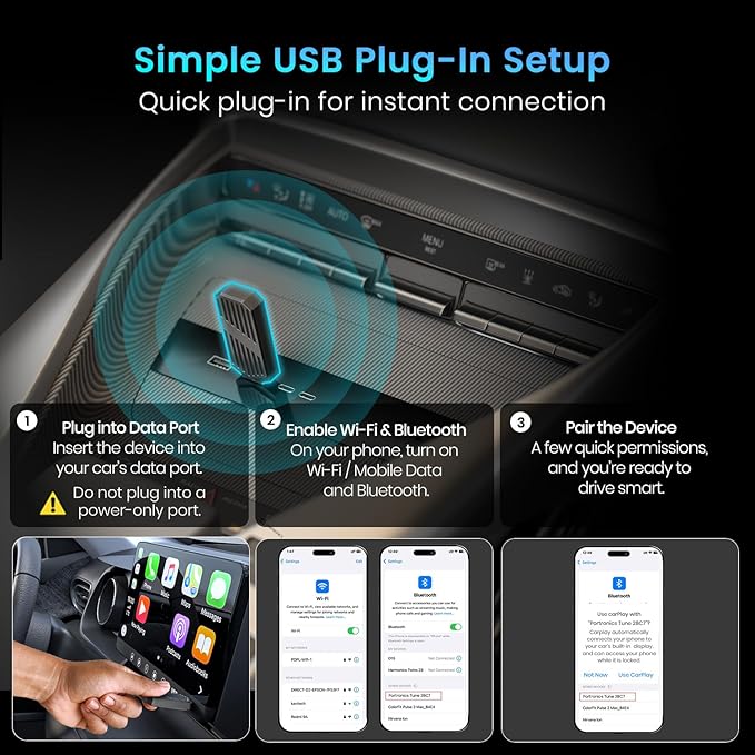 Portronics Tune, 2-in-1 Wireless Car Receiver, Converts Wired Auto Android & CarPlay to Wireless, Bluetooth Connectivity, Only for Cars with OEM Installed Wired Android Auto/CarPlay (Black)
